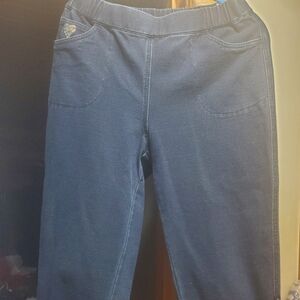 Quacker Factory Embellished Dark Blue Denim wide cropped jean style pants